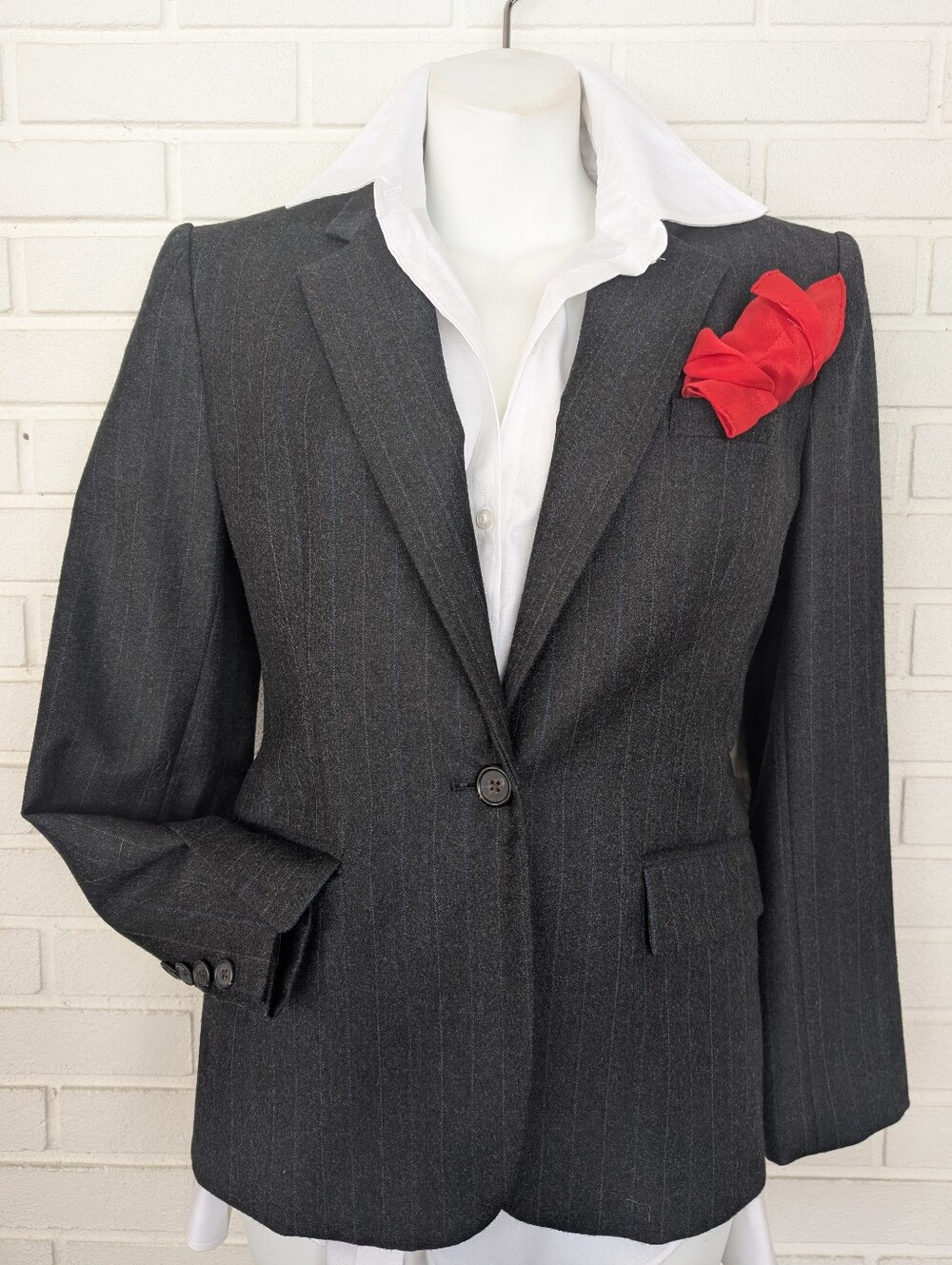 Lauren By Ralph Lauren Charcoal Pinstripe Blazer Sz 6P